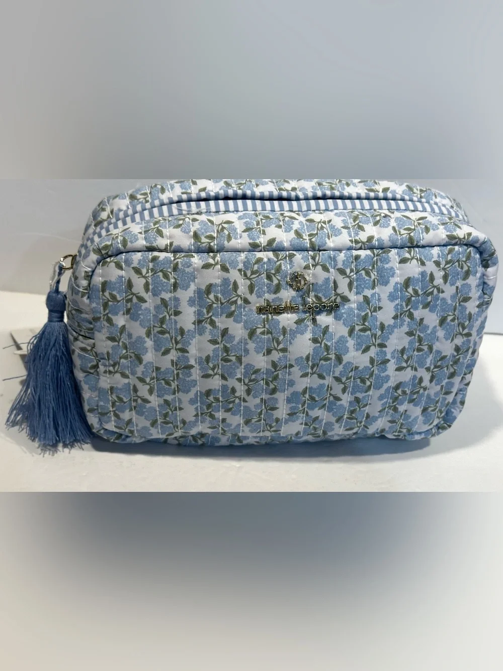 Nanette Lepore Blue Floral Quilted Cosmetic Pouch/ Bag
